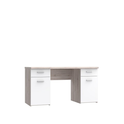 Schreibtisch >NET106< mit 2 Schubladen und 2 Türen, in Weiss/ Sandeiche Dekor - 145x76,3x60cm (BxHxT)