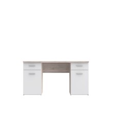 Schreibtisch >NET106< mit 2 Schubladen und 2 Türen, in Weiss/ Sandeiche Dekor - 145x76,3x60cm (BxHxT)