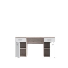 Schreibtisch >NET106< mit 2 Schubladen und 2 Türen, in Weiss/ Sandeiche Dekor - 145x76,3x60cm (BxHxT)