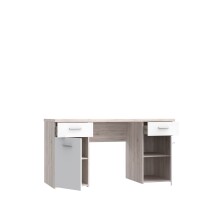 Schreibtisch >NET106< mit 2 Schubladen und 2 Türen, in Weiss/ Sandeiche Dekor - 145x76,3x60cm (BxHxT)