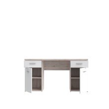 Schreibtisch >NET106< mit 2 Schubladen und 2 Türen, in Weiss/ Sandeiche Dekor - 145x76,3x60cm (BxHxT)