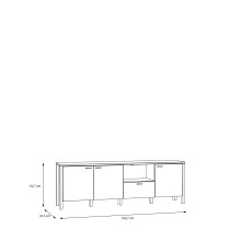 TV-Lowboard >Saitama < mit 3 Türen und Schublade, in Mauvella Eiche Dekor/ Secret grey  - 191,1x64,1x41,6cm (BxHxT)