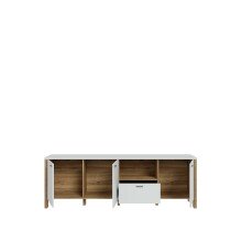 TV-Lowboard >Saitama < mit 3 Türen und Schublade, in Mauvella Eiche Dekor/ Secret grey  - 191,1x64,1x41,6cm (BxHxT)