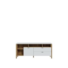 TV-Lowboard >Saitama < mit 2 Schubladen, in Mauvella Eiche Dekor/ Secret grey  - 162,3x67,3x41,6cm (BxHxT)