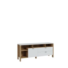 TV-Lowboard >Saitama < mit 2 Schubladen, in Mauvella Eiche Dekor/ Secret grey  - 162,3x67,3x41,6cm (BxHxT)