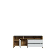 TV-Lowboard >Saitama < mit 2 Schubladen, in Mauvella Eiche Dekor/ Secret grey  - 162,3x67,3x41,6cm (BxHxT)