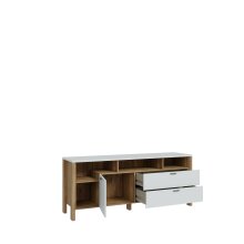 TV-Lowboard >Saitama < mit 2 Schubladen, in Mauvella Eiche Dekor/ Secret grey  - 162,3x67,3x41,6cm (BxHxT)