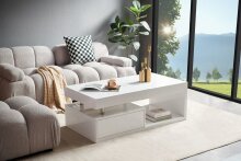 Couchtisch >2189< mit 2 Schubladen in Weiß Hochglanz, MDF - 120x43x60cm (BxHxT)