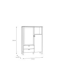 Highboard >Saitama < 2 Schubladen und Glastür, in Mauvella Eiche Dekor/ Secret grey  - 111,7x153,7x41,6cm (BxHxT)