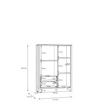 Highboard >Saitama < 2 Schubladen und Glastür, in Mauvella Eiche Dekor/ Secret grey  - 111,7x153,7x41,6cm (BxHxT)