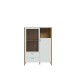 Highboard >Saitama < 2 Schubladen und Glastür, in Mauvella Eiche Dekor/ Secret grey  - 111,7x153,7x41,6cm (BxHxT)