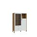 Highboard >Saitama < 2 Schubladen und Glastür, in Mauvella Eiche Dekor/ Secret grey  - 111,7x153,7x41,6cm (BxHxT)