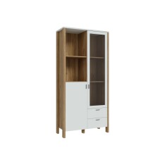 Vitrine >Saitama < mit 2 Schubladen und Türen, in Mauvella Eiche Dekor/ Secret grey - 96,7x201,7x41,6cm (BxHxT)