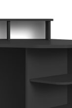 Gamingtisch >THANATOS< mit Regalaufsatz,Ablagen und Stauraum, in Schwarz 198 x 93,5 x 85 cm (BxHxT)