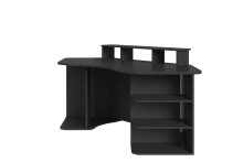 Gamingtisch >THANATOS< mit Regalaufsatz,Ablagen und Stauraum, in Schwarz 198 x 93,5 x 85 cm (BxHxT)