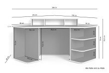 Gamingtisch >THANATOS< mit Regalaufsatz,Ablagen und Stauraum, in Schwarz 198 x 93,5 x 85 cm (BxHxT)