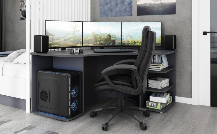 Gamingtisch >THANATOS< mit Ablagefächern, in Anthrazit 198 x 76 x 85 cm (BxHxT)