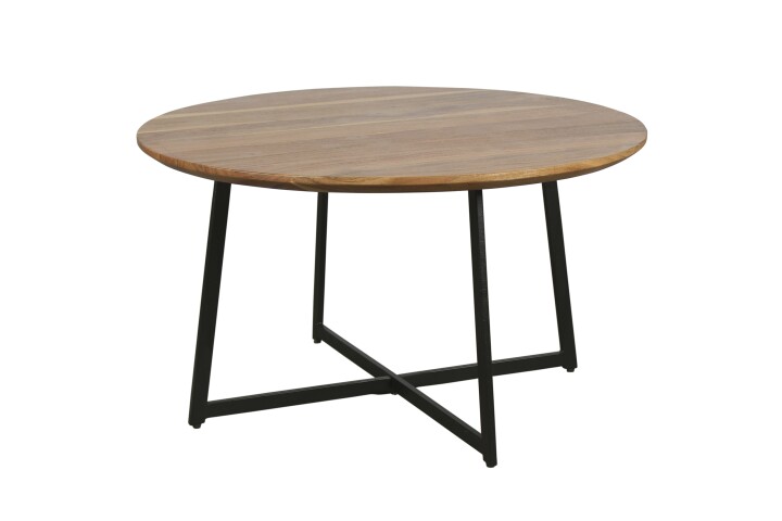 Couchtisch >ALINA< rund,  Akazie massiv, Gestell Metall schwarz - 80 x 47 x 80 cm (BxHxT)