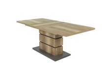 Säulen-Esstisch >BEA< mit Auzug in Eiche-Optik/Anthrazit 140-190 x 75 x 86 cm (BxHxT)