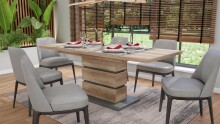 Säulen-Esstisch >BEA< mit Auzug in Eiche-Optik/Anthrazit 140-190 x 75 x 86 cm (BxHxT)