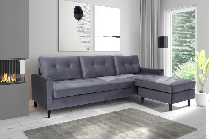 Ecksofa >ATLANTA< rechts/links stellabr, in dunkelgrau aus Samtstoff 218 x 78,5 x 144 cm (BxHxT)