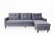 Ecksofa >ATLANTA< rechts/links stellabr, in dunkelgrau aus Samtstoff 218 x 78,5 x 144 cm (BxHxT)