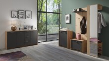 Garderobenpaneel >BEN< mit Ablage und 2 Haken, in Eiche-Optik 60 x 136 x 27 cm (BxHxT)