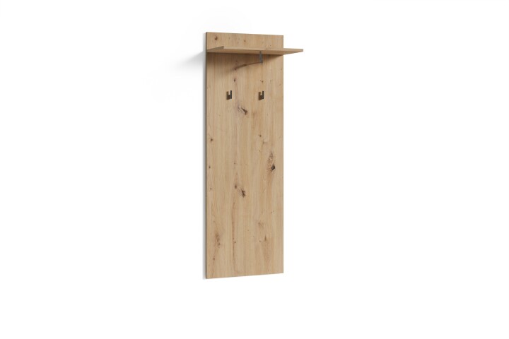 Garderobenpaneel >JAKOB< mit Ablage und 2 Haken, in Eiche-Optik 48 x 140 x 28 cm (BxHxT)