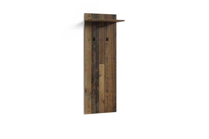 Garderobenpaneel >JAKOB< mit Ablage und 2 Haken, in Old-Wood-Optik 48 x 140 x 28 cm (BxHxT)