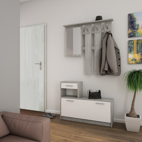 Garderoben-Set >TAMINA< 2-teilig in Beton-Optik 97 x 190 x 25 cm (BxHxT)