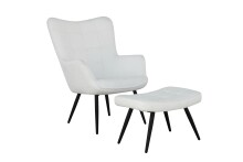 Sitzhocker >UTA< in Off White aus Bouclé-Stoff 60 x 39 x 41 cm (BxHxT)