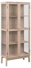 Glasvitrine >Linley< mit 2 Türen, in Eiche weiss, MDF - 80x180x40cm (BxHxT)