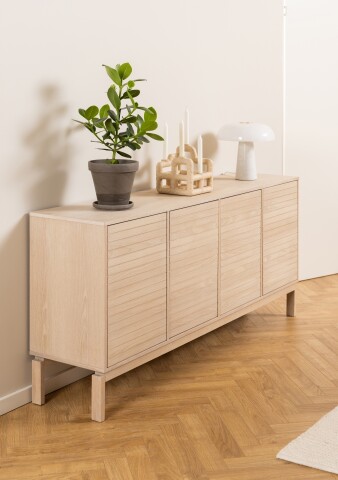Sideboard >Linley< mit 4 Türen, in Eiche weiss, MDF - 180x80x40cm (BxHxT)