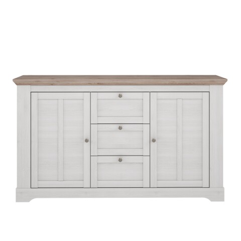 Sideboard >ILOPPA< mit 3 Schubladen und 2 Türen, in Schnee / Nelson Eiche Dekor - 160x92,5x44,3cm (BxHxT)