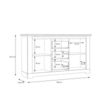 Sideboard >ILOPPA< mit 3 Schubladen und 2 Türen, in Schnee / Nelson Eiche Dekor - 160x92,5x44,3cm (BxHxT)
