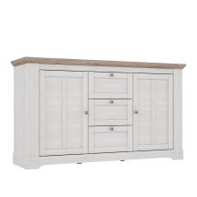 Sideboard >ILOPPA< mit 3 Schubladen und 2 Türen, in Schnee / Nelson Eiche Dekor - 160x92,5x44,3cm (BxHxT)