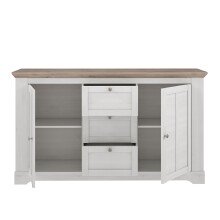 Sideboard >ILOPPA< mit 3 Schubladen und 2 Türen, in Schnee / Nelson Eiche Dekor - 160x92,5x44,3cm (BxHxT)