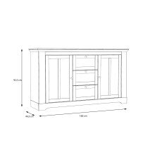 Sideboard >ILOPPA< mit 3 Schubladen und 2 Türen, in Schnee / Nelson Eiche Dekor - 160x92,5x44,3cm (BxHxT)