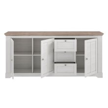 Sideboard >ILOPPA< mit 3 Türen und 3 Schubladen, in Nelson / Schnee Eiche Dekor - 204,7x92,5x44,3cm (BxHxT)