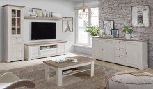 Sideboard >ILOPPA< mit 3 Türen und 3 Schubladen, in Nelson / Schnee Eiche Dekor - 204,7x92,5x44,3cm (BxHxT)