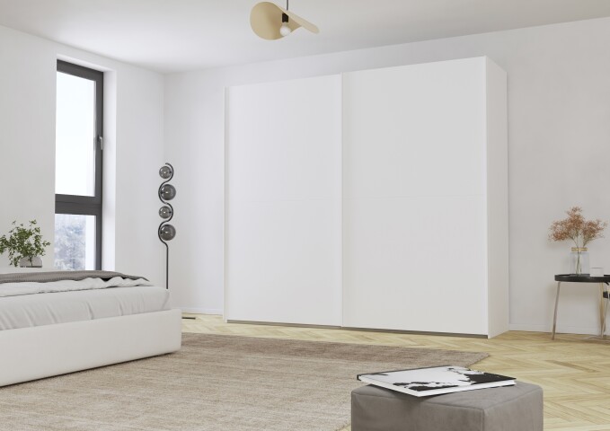 Schwebetürenschrank >Fifty< mit 3 Böden und 3 Kleiderstangen, in alpinweiß - 251x223x66cm (BxHxT)