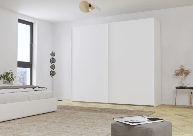 Schwebetürenschrank >Fifty< mit 3 Böden und 3 Kleiderstangen, in alpinweiß - 251x223x66cm (BxHxT)