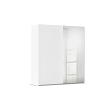 Schwebetürenschrank >Fifty< mit Spiegel, inkl. 2 Böden / 2 Kleidersatngen, in alpinweiß - 201x223x66cm (BxHxT)