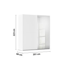 Schwebetürenschrank >Fifty< mit Spiegel, inkl. 2 Böden / 2 Kleidersatngen, in alpinweiß - 201x223x66cm (BxHxT)