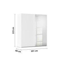 Schwebetürenschrank >Fifty< mit Spiegel, inkl. 2 Böden / 2 Kleidersatngen, in alpinweiß - 201x223x66cm (BxHxT)