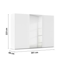 Schwebetürenschrank >Fifty< mit Spiegel, 3 Böden / 3 Kleiderstangen, in alpinweiß - 301x223x66cm (BxHxT)