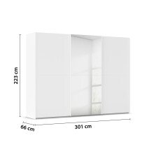 Schwebetürenschrank >Fifty< mit Spiegel, 3 Böden / 3 Kleiderstangen, in alpinweiß - 301x223x66cm (BxHxT)