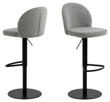 Barhocker >Patricia< drehbar mit Höhenverstellung, in Stoff-Grau, Metallgestell schwarz - 44x109x50cm (BxHxT)