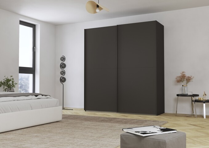 Schwebetürenschrank >Fifty< mit 2 Böden und 2 Kleiderstangen, in graphit - 201x223x66cm (BxHxT)