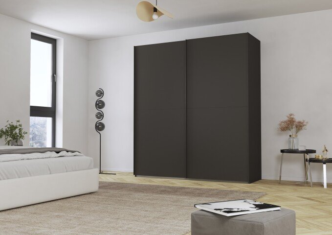 Schwebetürenschrank >Fifty< mit 2 Böden und 2 Kleiderstangen, in graphit - 201x223x66cm (BxHxT)